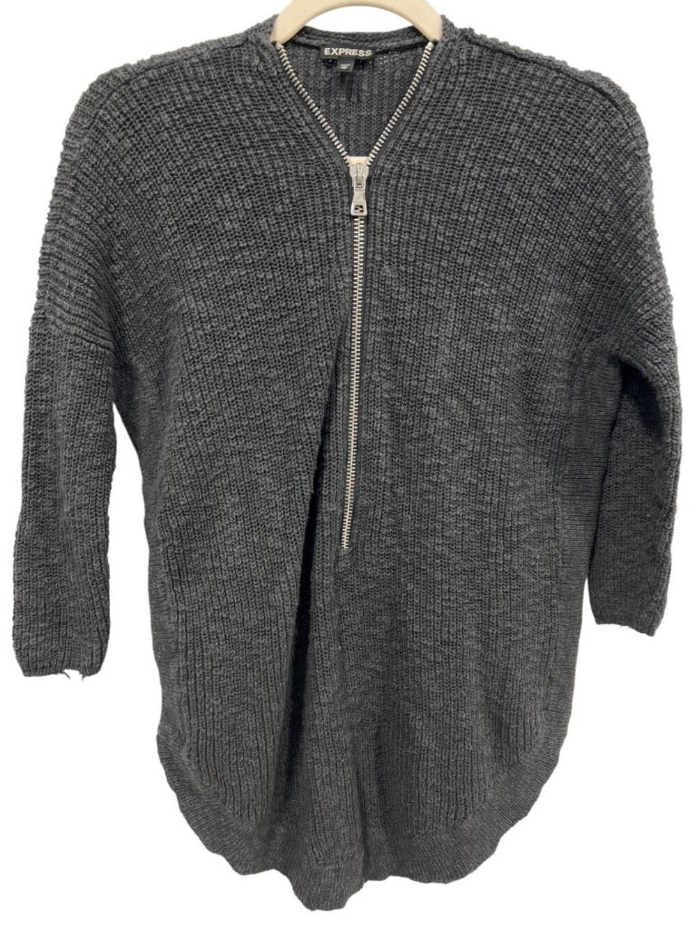 Express Sweater XS Half Zip Pullover 3/4 Sleeve Charcoal Cotton Cozy Knit Minima